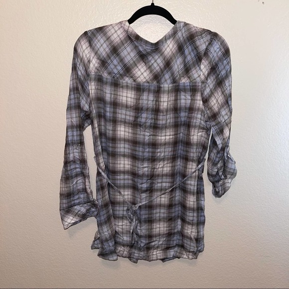 Motherhood Maternity Blue Flannel Plaid Lace-Up Long Sleeve Tunic Top Large - Picture 5 of 10